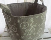SALE Storage Basket bin 10 X 10 x 10 organic Birdie spoke fabric with gray lining