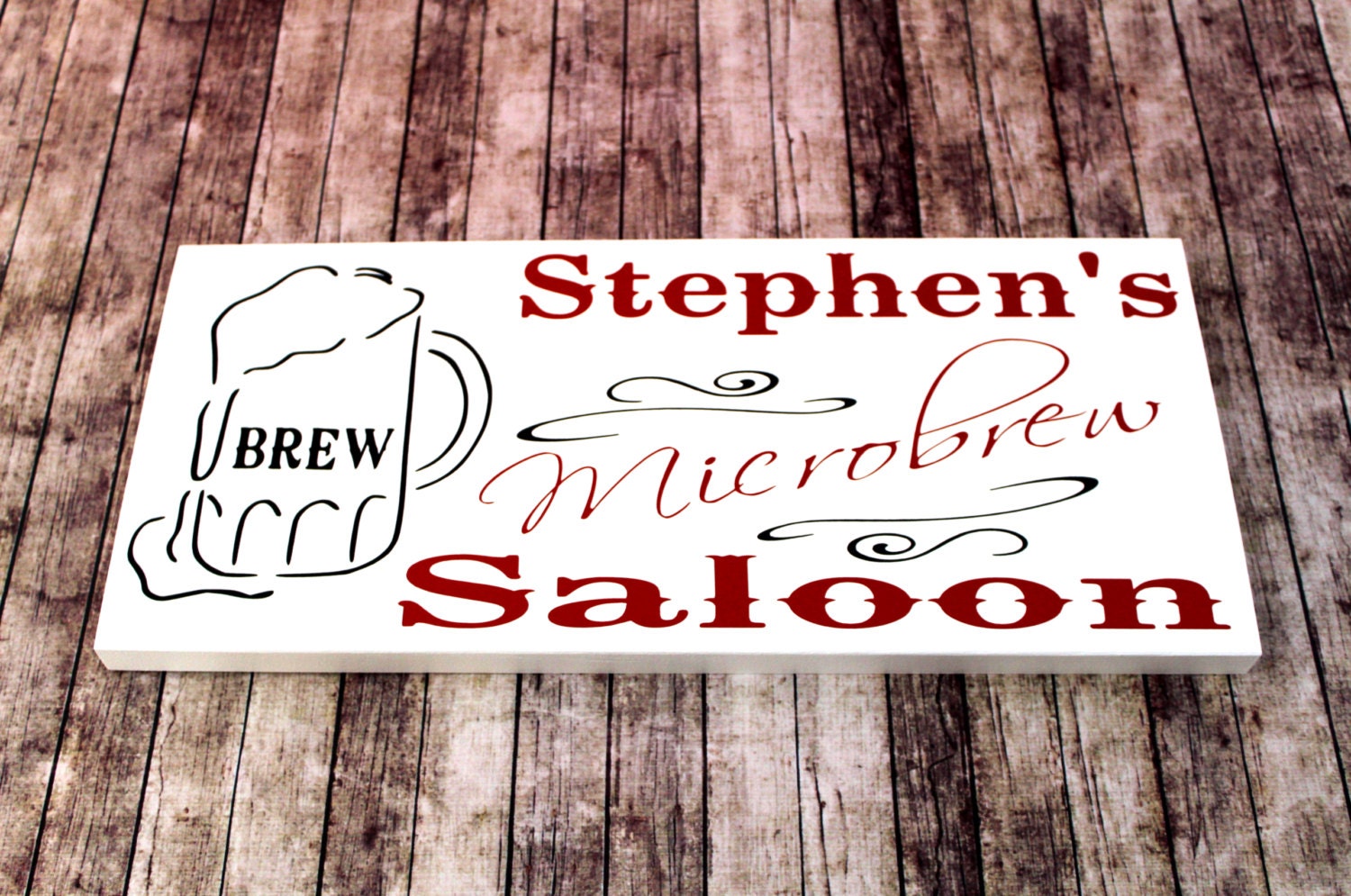 Microbrew Saloon Reception Sign with the Groom's Name customized. Beer, Reception Table Sign, Wedding Signs.  8 x 16 inches.