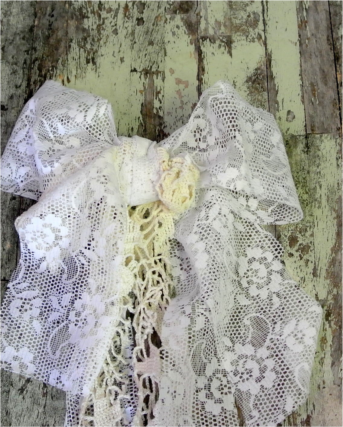 Lace crochet brooch, shabby french bow pin, country chic, gypsy boho jewelry, french cottage chic, rustic french bow, true rebel clothing