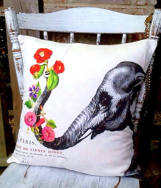 Cotton and Burlap Pillow Cover floral elephant burlap pillow