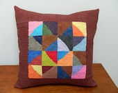 Red Brown Circle Patchwork Quilted Pillow
