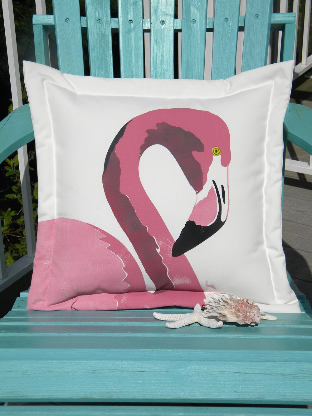 SHIPS TOMORROW Flamingo 20" indoor outdoor pillow your choice color beach tropical waterbird birding Florida Crabby Chris Original