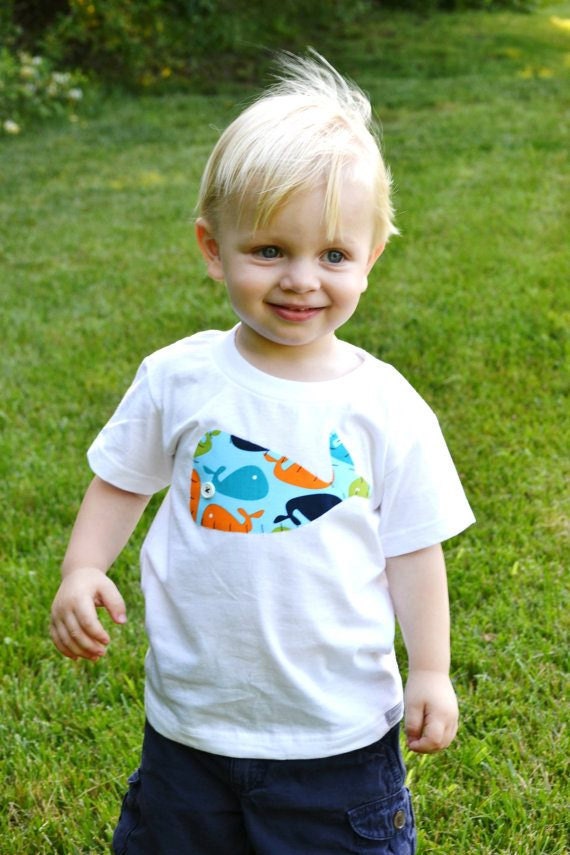 PREPPY WHALE in Blue Whale Fabric Applique Shirt Great for Birthdays Summer Family Pictures