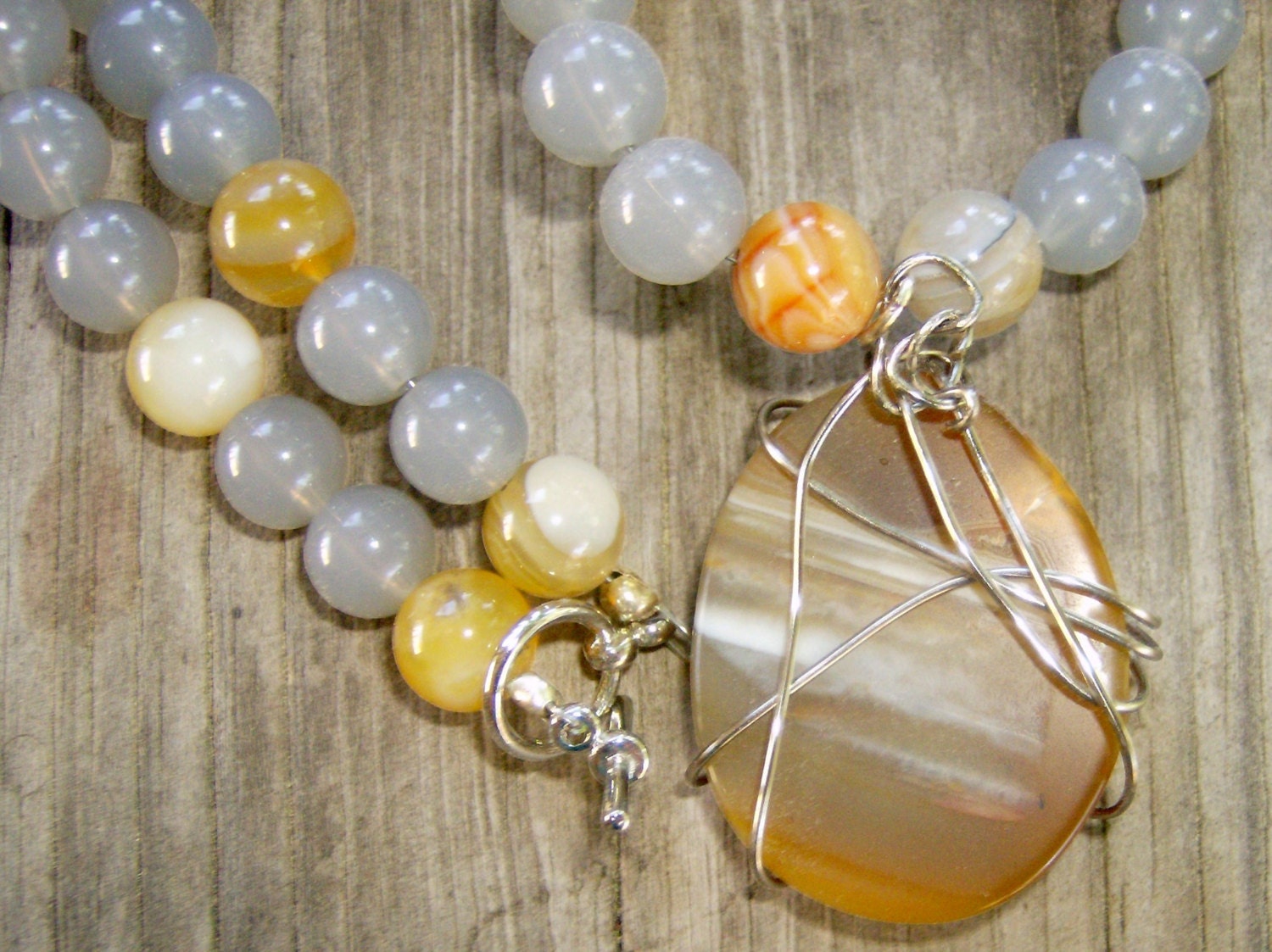 Wire Wrapped Yellow Botswana Agate Necklace