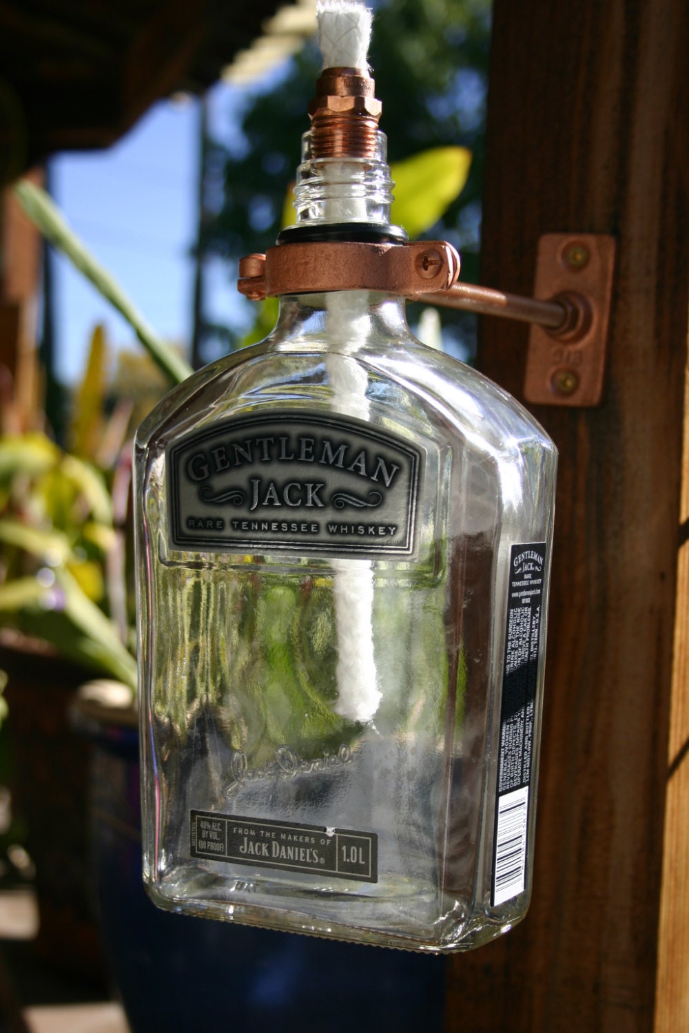Gentleman Jack Rare Tennessee Whiskey Tiki Torch / Oil Lamp including bottle and Hardware.