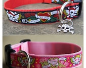 Tattoo Love Skulls Dog Collars  (pink or black)