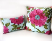 Decorative pillow set, rose pink flowers modern contemporary bright Spring home decor cushions