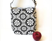 Reusable lunch tote bag with handle insulted black and white, women ecofriendly