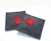 Pocket hand warmers, felt grey red heart rice flax seed lavender bag set eco friendly