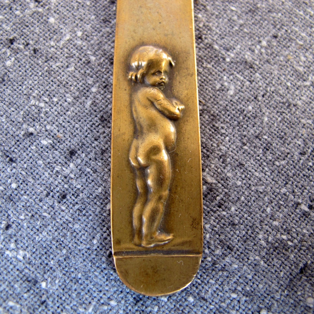 Letter Opener Art Nouveau Bronze Nude Child Relief Putto