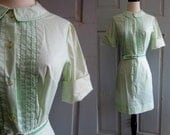 SALE 60s Mini Dress, 1960s Green Mini Dress in Cotton XS SM