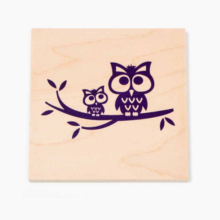 Owls wooden block print