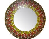 Round Mosaic Mirror - Espresso, Red & Yellow