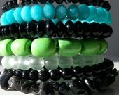 Candy Bracelet, Teal Blue, Green Black, Arm Candy, Agate, Onyx, Aquamarine, Big Beaded Bracelet, Mint Green, Summer Jewelry