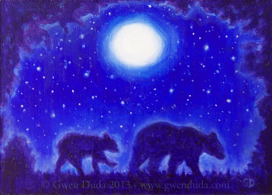 Mother Black Bear and Baby Bears Print Giclee 8" x 10"