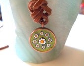 Mosaic Pendant: Copper, Stained Glass, Daisies, Flowers