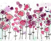 Pink Wildflower Patch Watercolor ACEO Print