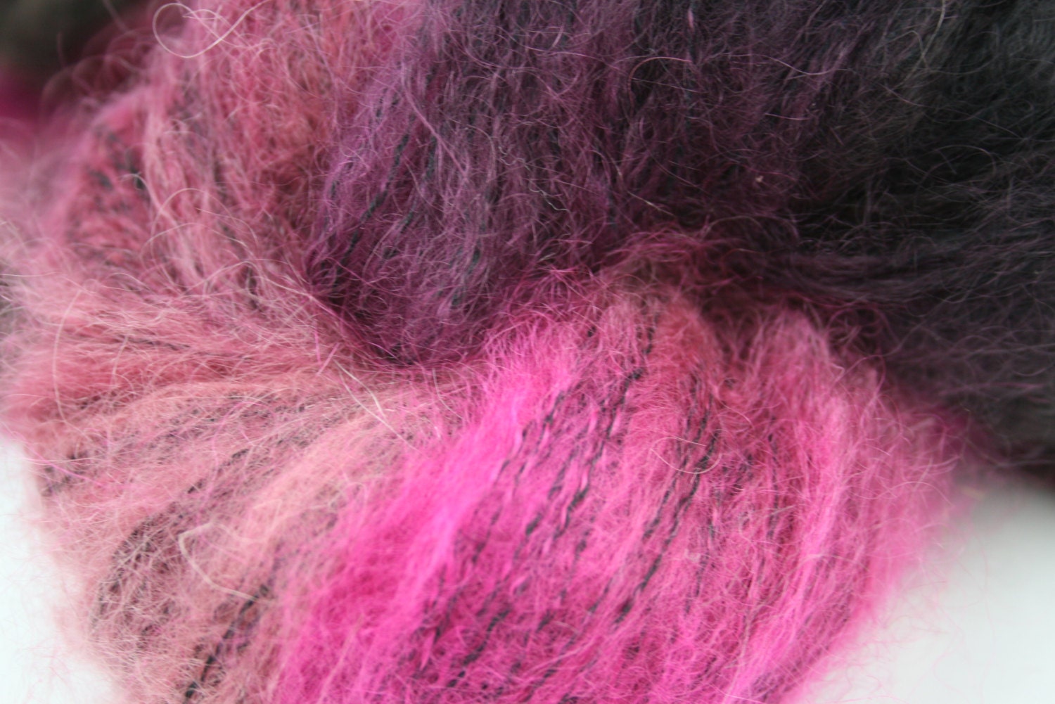Glamour Puss - Hand Dyed Yarn - Hand Painted Mohair  - Pink - Black - Purple - Burgundy - Worsted