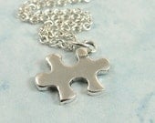Puzzle Piece Necklace, Silver Puzzle PIece Charm on a Silver Cable Chain
