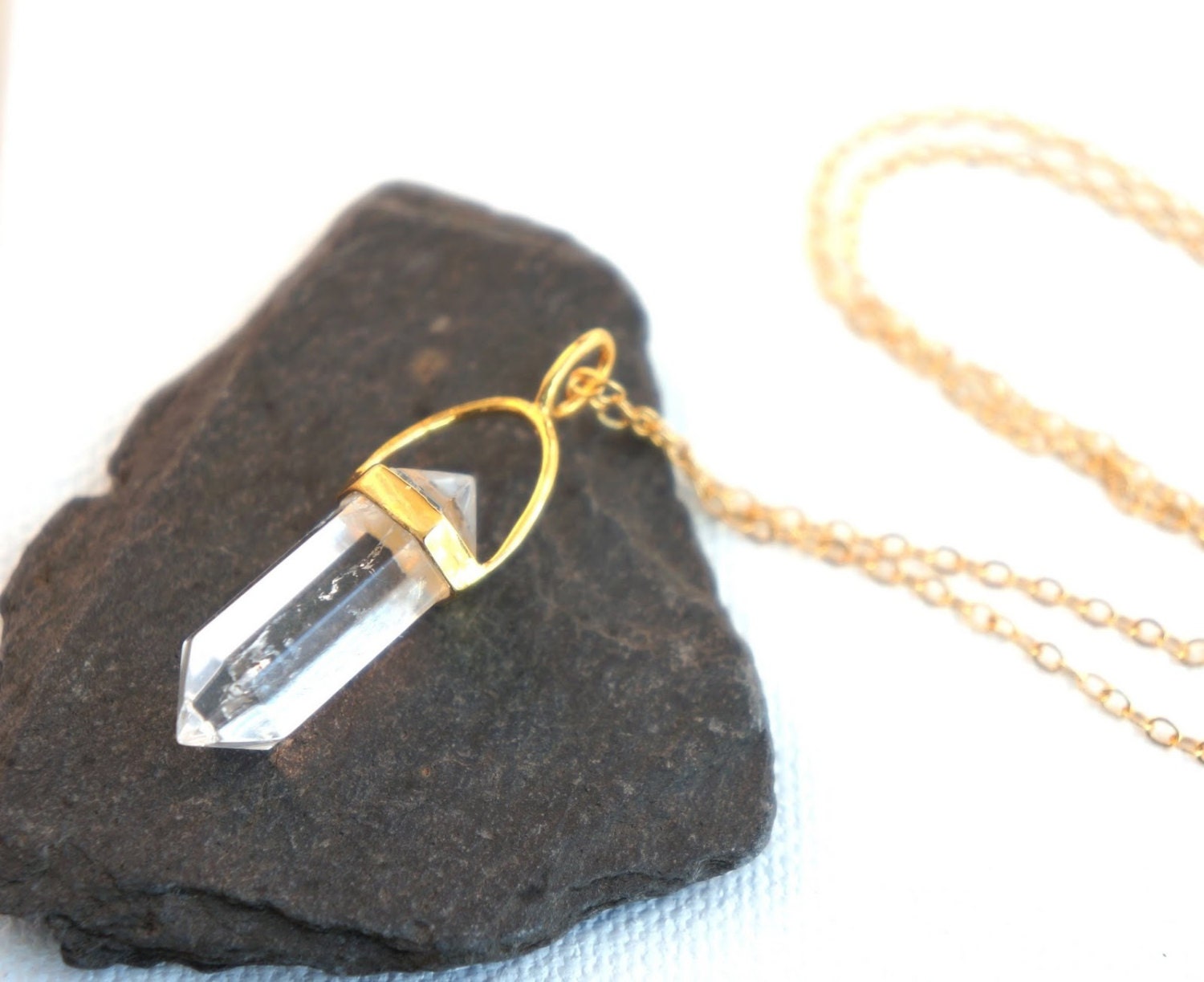 vermeil and 14k gold filled double terminated quartz crystal necklace