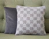 Throw Pillow Set in Brown and Cream British Wool and Velvet with Duck Feather Inner Sleeves