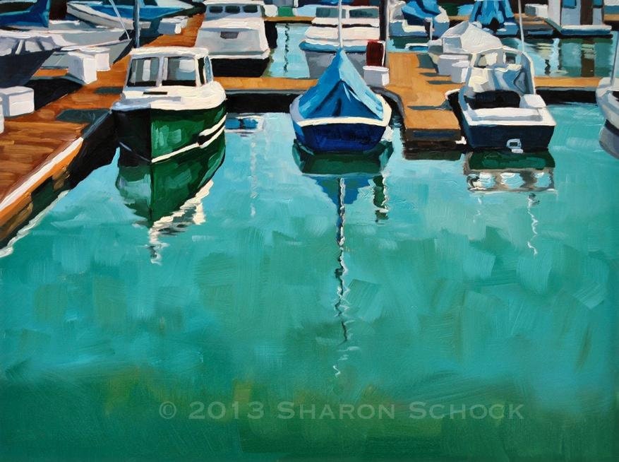 Santa Barbara Harbor Painting -  Three Boats - 9x12