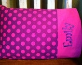 Pink Polkadot on Purple Travel Pillow Pillowcase