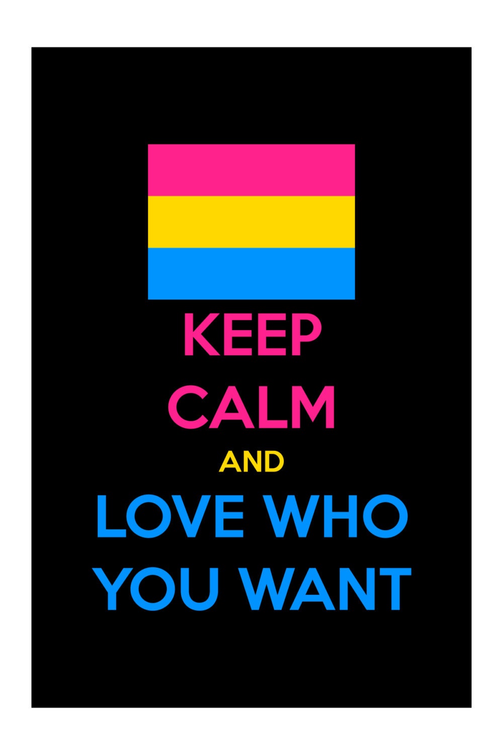 KEEP CALM and have Love who you Want. (Pan Sexual) is a hand made gay themed greeting  card