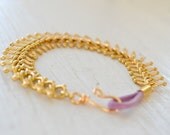 Fishbone Matte Gold Bracelet with Lavendar Leather Clasp