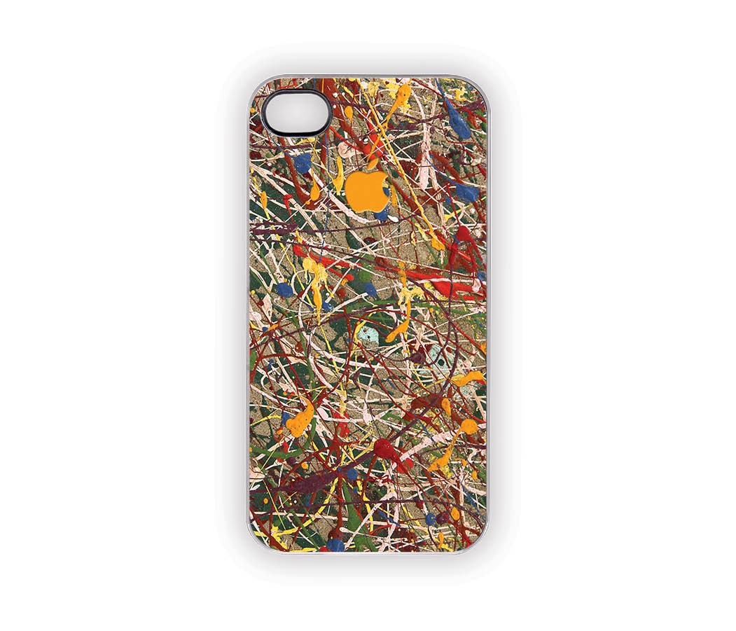 Painted iPhone Case Jackson Pollack Style Golden Apple Drips Artsy Hip Urban Industrial Rainbow Colorful iPhone 5 4S 4 Primary Colors