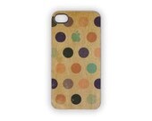 Woody Polka Dots iPhone Case 5 4S 4 Blue Apple Shabby Chic Green Pink Brown Wood Grain Circles Spots Vintage Retro Feel Earthy Trendy Dots