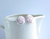 Fabric Covered Button Earrings, Light Pink Earrings, Cherry Blossom Jewelry, Surgical Stainless Steel Earrings, Elegant Pastel Pink Studs