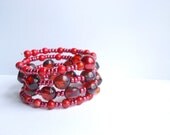 Red Bracelet, on Memory Wire Bracelet, Bracelet, Beaded Bracelet, Summer Bracelet