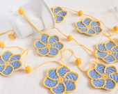 Periwinkle and Yellow Pinwheel Crochet Flower Garland