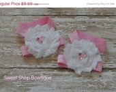 MEMORIAL DAY SALE Baby Sandals - Shabby Chic - Pink and White
