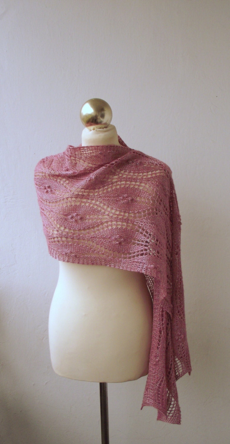 Rose Pink  hand knitted lace scarf