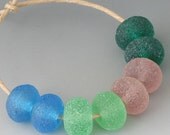 Rustic Gems - (8) Handmade Lampwork Beads - Tumble Etched - Turquoise, Amethyst, Green