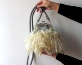 Felted handbag Grey Fur curly locks purse raw wool