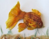 Felted fish purse cosmetic Golden  Fish  Yellow Red octopurse