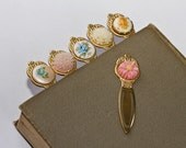 Romantic Bookmark - Shabby chic, Vintage Style Bookmark, Gold Brass and Pastel Flowers Book Club Gift