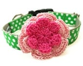 Dog Flower Collar - Green Polka Dots