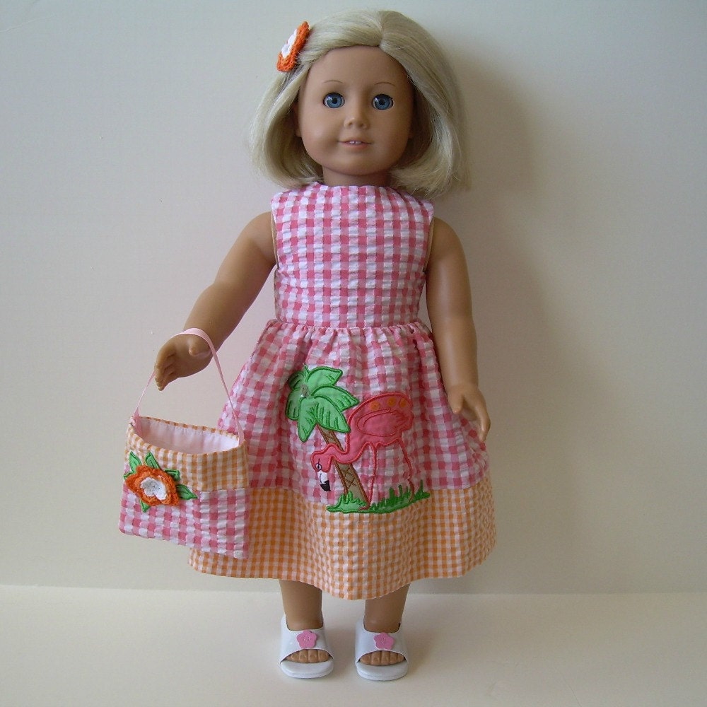 Tropical-themed Dress, Purse and Sandals for American Girl and Other 18 Inch Dolls