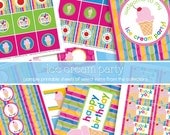 INSTANT DOWNLOAD DIY Party Decorations Ice Cream Birthday Package - printable favor tags, banner and more - DoodleLulu by 2 june bugs Il_170x135