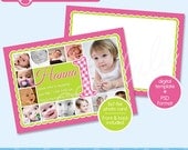 INSTANT DOWNLOAD Digital Printable 5x7 Pink & Green First Birthday Photo Card Invitation Template - from Doodlelulu by 2 june bugs Il_170x135
