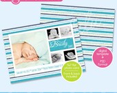 Digital Printable 5x7 Sailboat Aqua Gray Blue Striped Baby Boy Photo Card Birth Announcement Template - from DOODLELULU by 2 june bugs Il_170x135