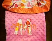 Owl Baby Blanket in Pink Minky With Name