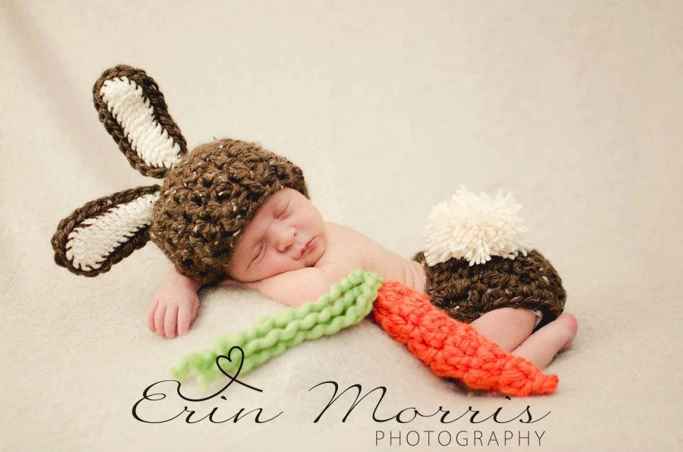 Baby Bunny Hat, Newborn Photo Prop Set, Easter Rabbit  Hat,Diaper Cover - CARROT included