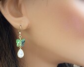 Green Butterfly Earrings, Swarovski Crystal Earrings, Simple Earrings, Dangle Earrings, Gold Tone Earrings