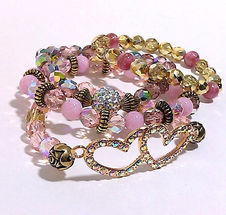 Pink Bracelet Stack, Bracelet Set, Gemstone Stretch Bracelet