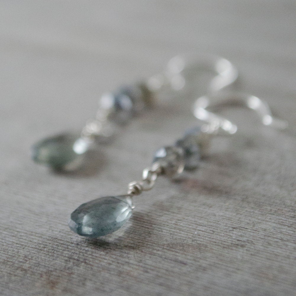 EARRINGS - Moss Aquamarine & Labradorite with hand forged Sterling Silver Earwires